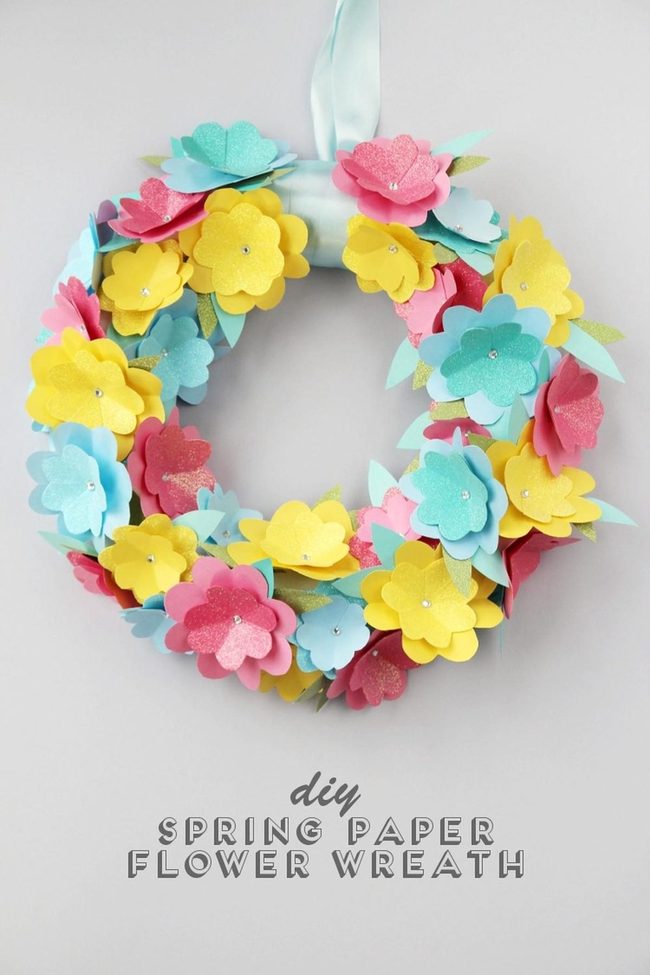 Yellow Pink Blue Paper Flowers