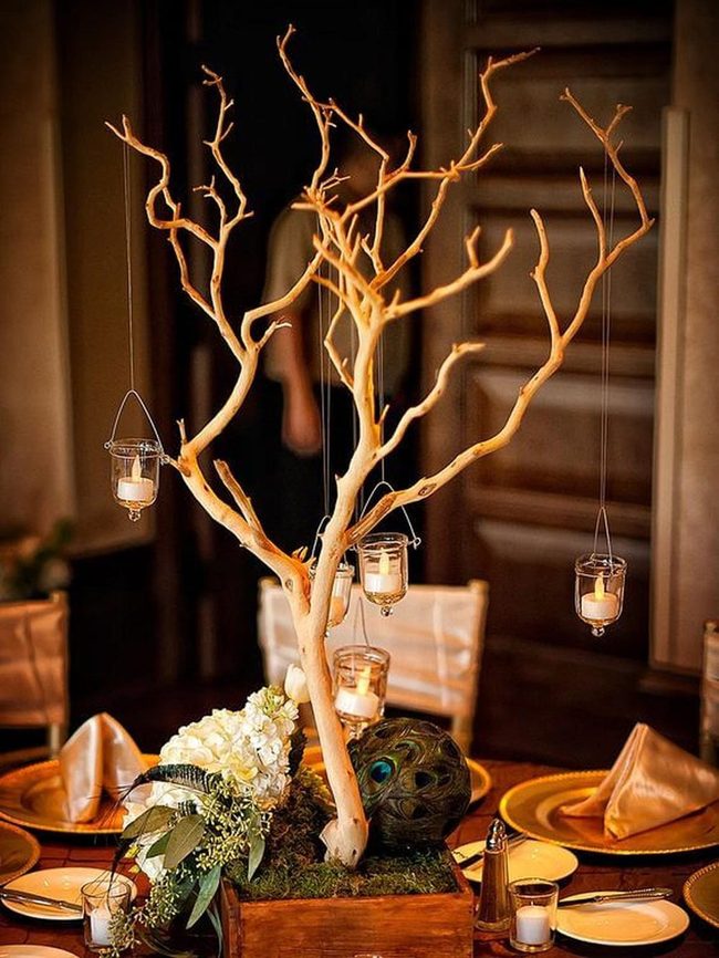 Hanging Glass Lanterns On Wood Branches