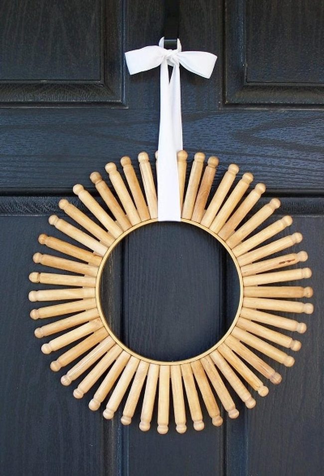 Wooden Clothespin Sunburst Wreath
