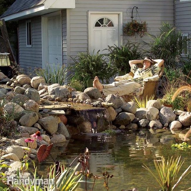 Stone-Framed Pond With Cascading Water