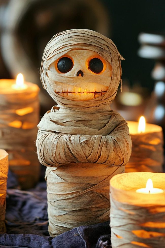 Cheesecloth Wrapped White Candles