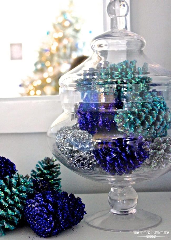 Glittering Pinecones Scattered Throughout