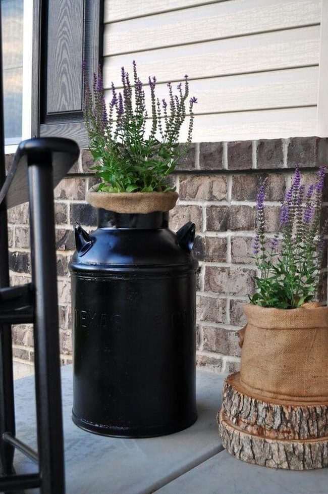 Black Milk Jug With Burlap
