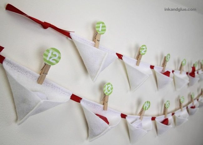 White Felt Pockets Red Ribbon Countdown
