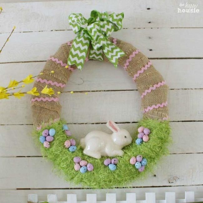 Bright Green Bunny Burlap Wreath