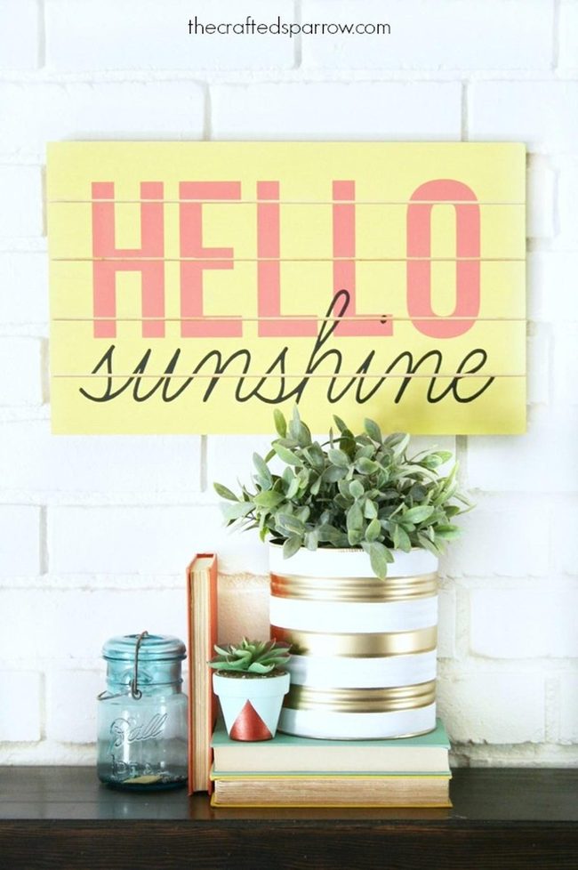 Yellow Pink Wall Art With Green Plants