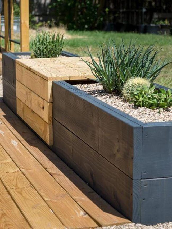 Wooden Stone Planter With Succulent Seating