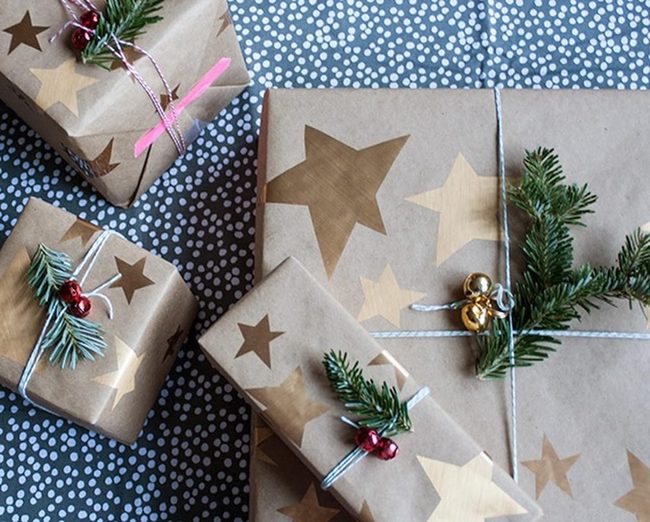 Golden Bells On Wrapped Gifts