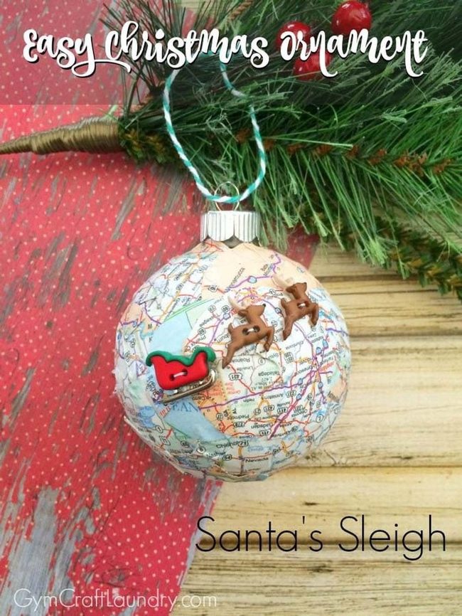 Vintage Map Santa Sticker Ornament