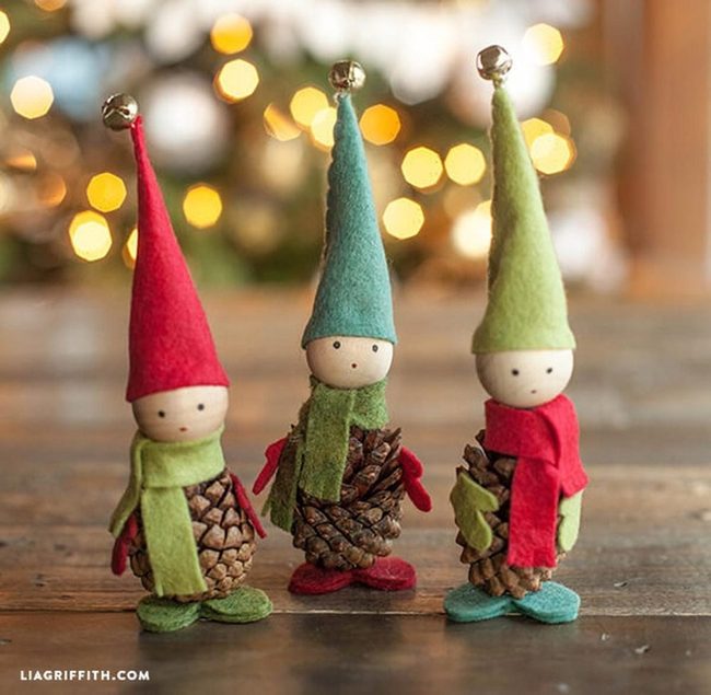 Pinecone Elves With Jingle Bells