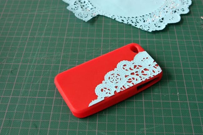 Red Phone Case With White Lace