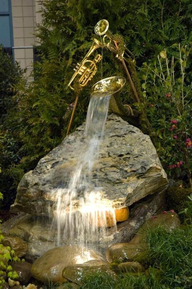 Brass Trumpet Stone Water Feature