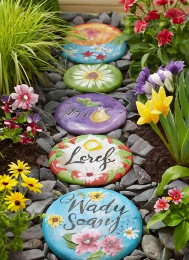 Painted Cement Path Stones