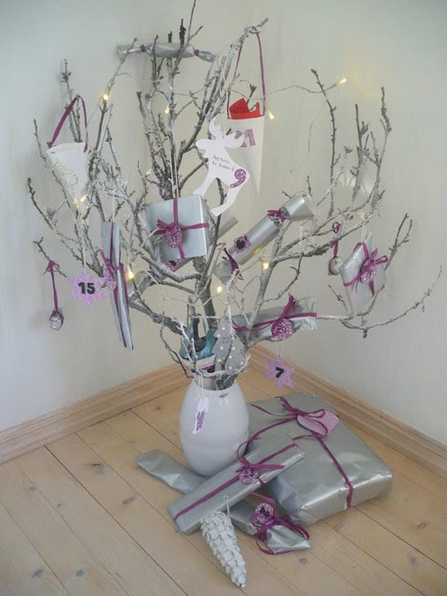 White Branches Silver Purple Lights