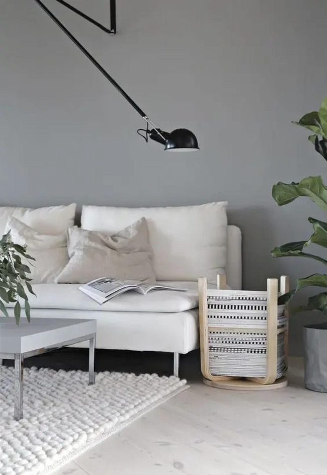 Gray And White Living Room With Green Plants