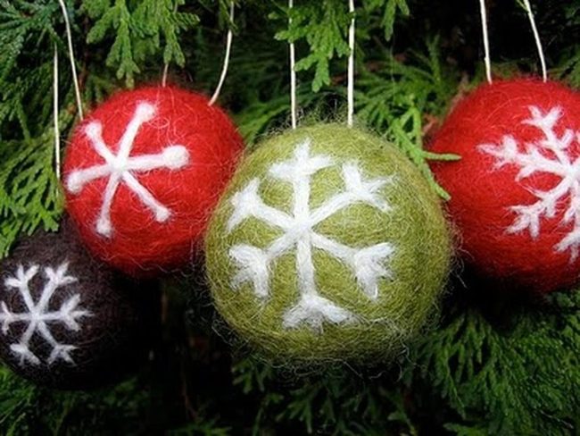 Woolly Red Spheres On Pine