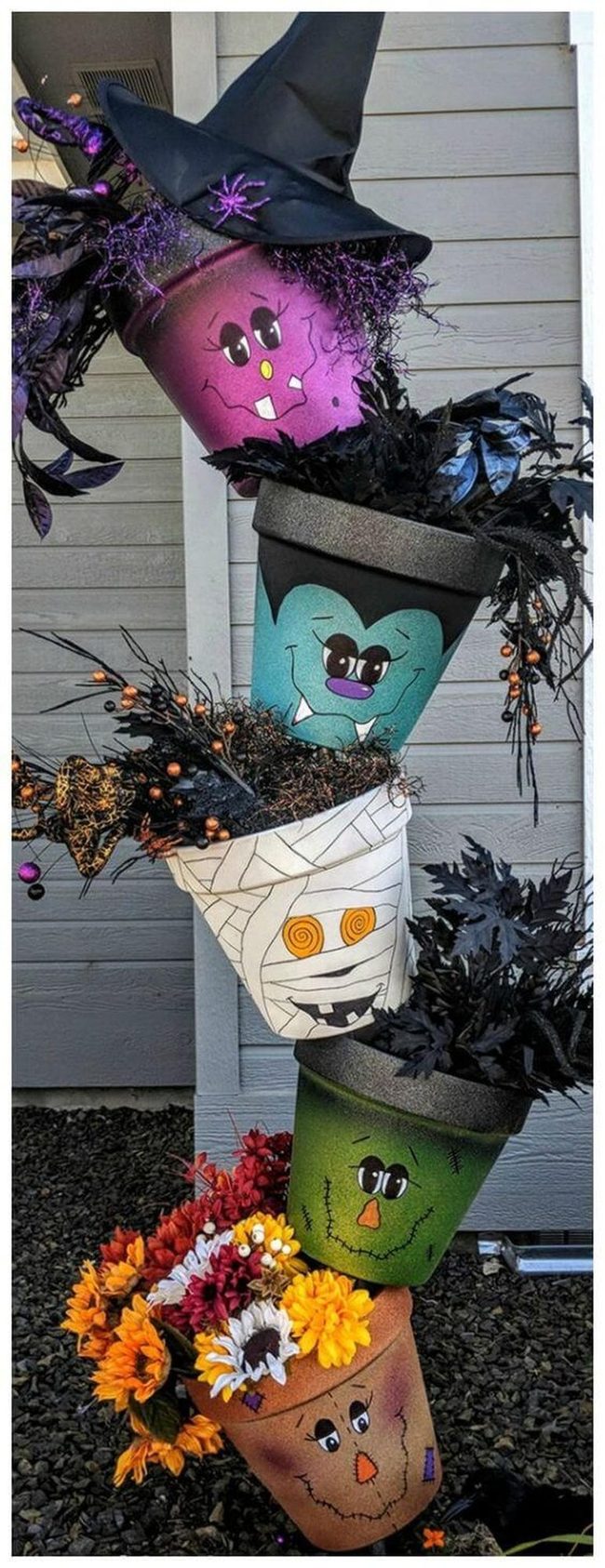 Purple, Orange, Green Pot Faces