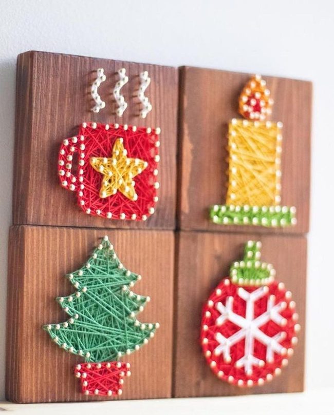 Colorful String Art Christmas Trees