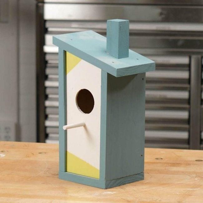 Bright Wooden Birdhouse Garden Feature