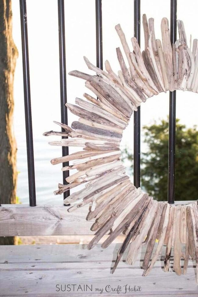 Weathered Wood Circle With Sea Glass