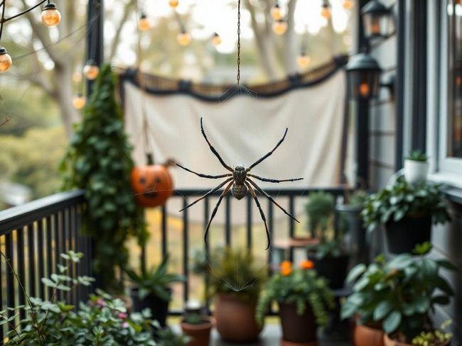 Black Yarn Spider Web Installation
