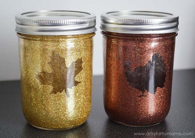 Glittered Mason Jars Scatter Autumn Light