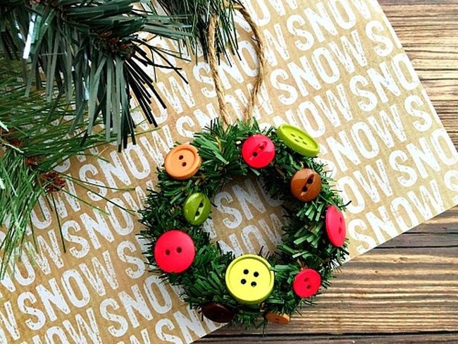 Colorful Buttons On Pine Wreath