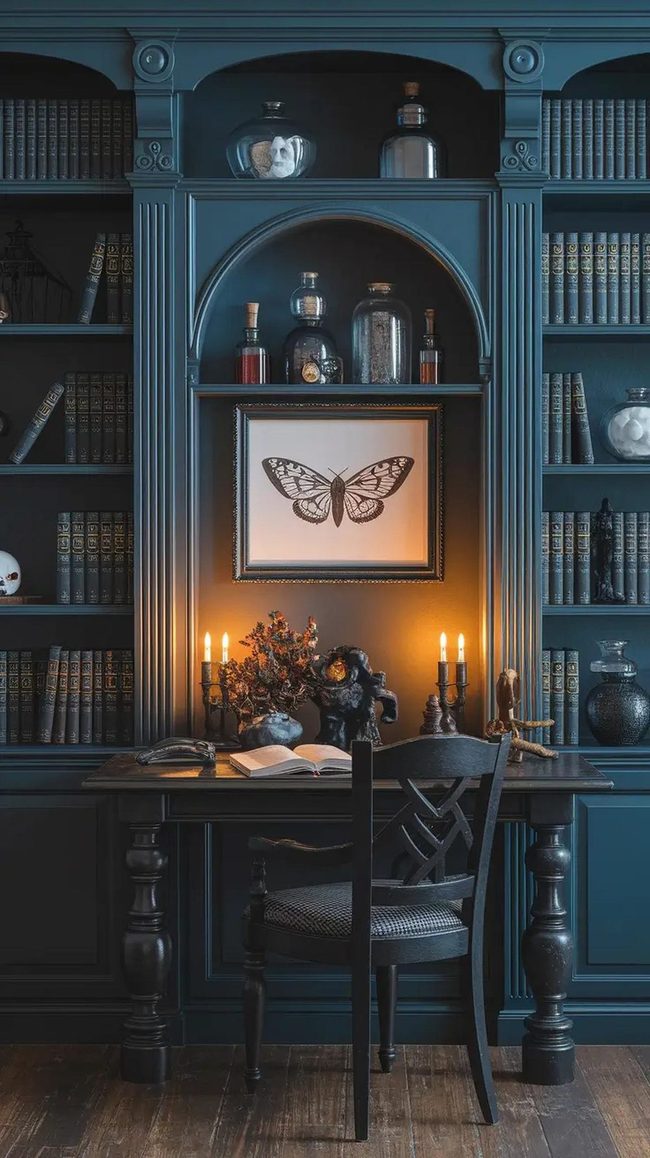 Dark Leather Spines Gothic Bookshelf