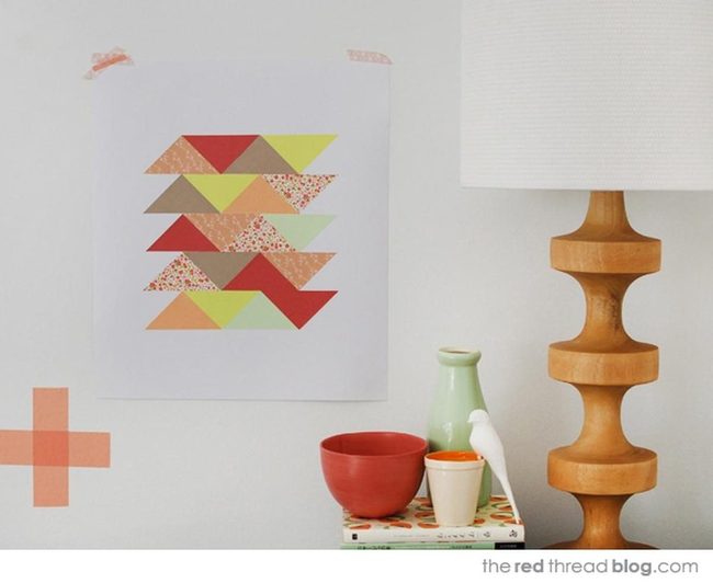 Geometric Wall Art With Wooden Lamp