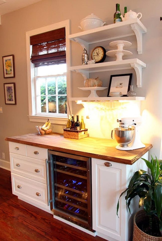 Warm Wood Counters White Cabinets