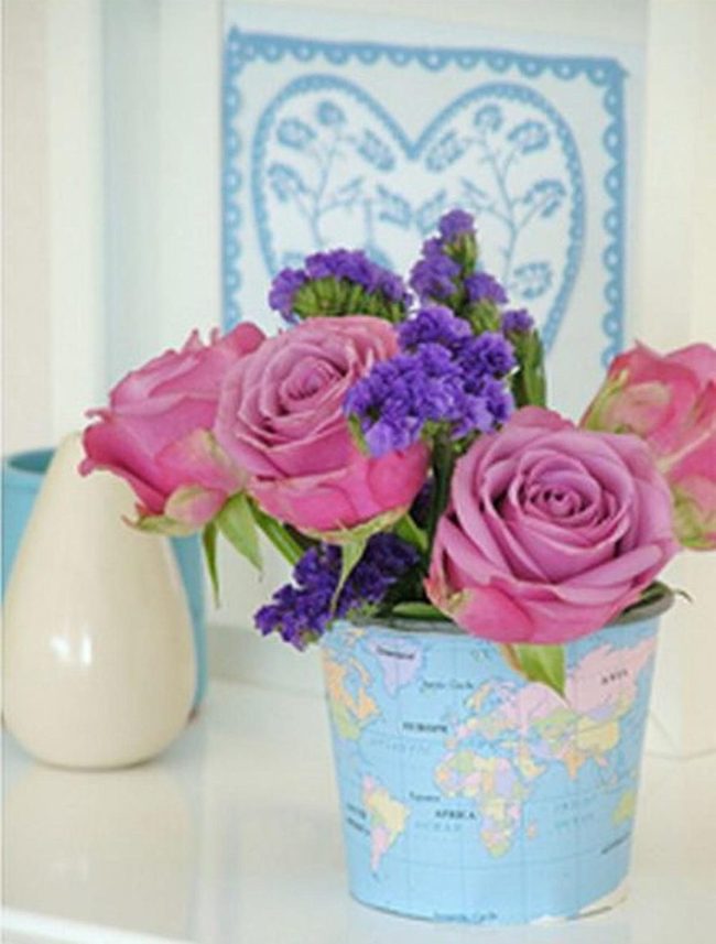 Pink Roses World Map Pot
