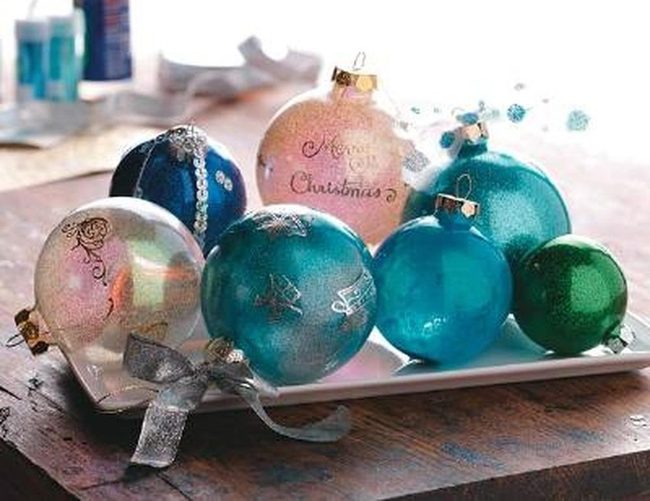 Sparkling Ornaments On Wood