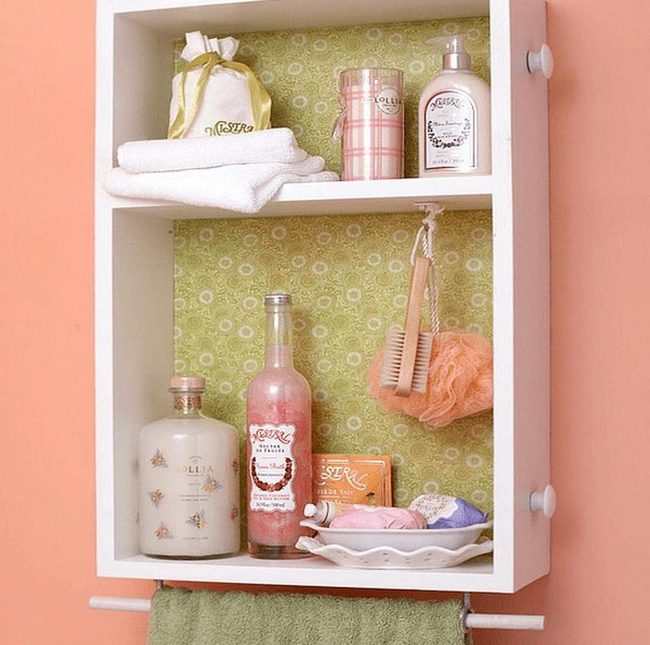 Peach Wall Bathroom Storage Display