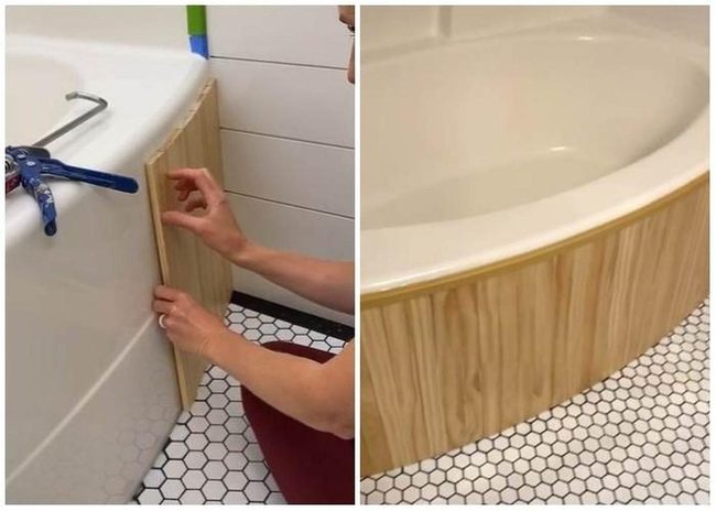 Warm Wood Bathtub Surround