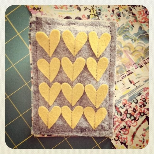 Bright Yellow Hearts On Gray Felt