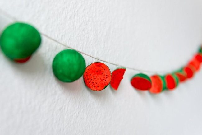 Watermelon Yarn Garland White Wall