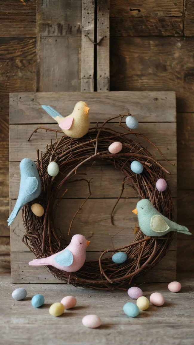 Felt Birds and Eggs Wreath