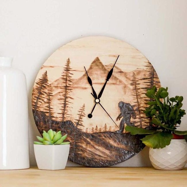 Sasquatch Woodburned Clock Face