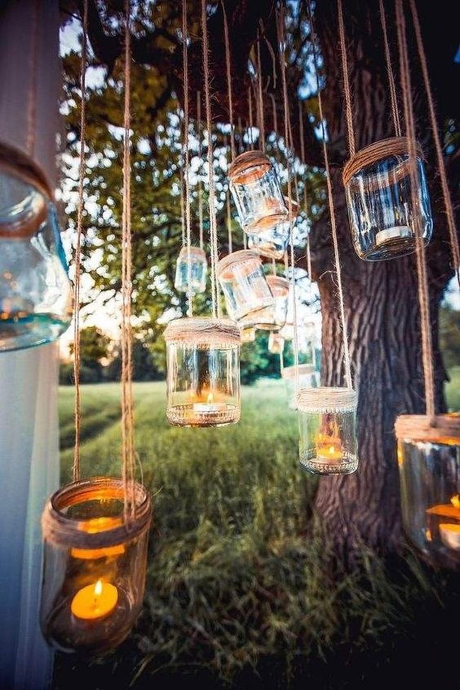 Candlelit Glass Jars Overhead