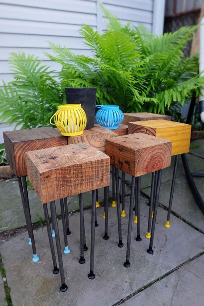 Chunky Wood Blocks Metal Legs