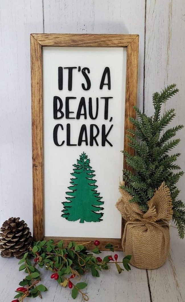 Wooden Sign With Pine Tree And Berries