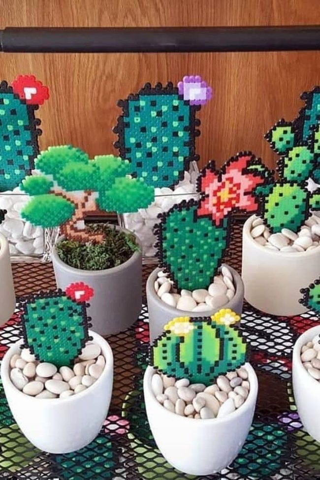 Colorful Bead Cacti In Miniature Pots