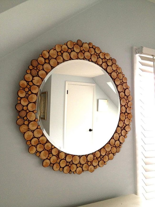 Natural Wood Frame Mirror Brightens Space