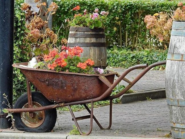 Weathered Wheelbarrow Garden Planter