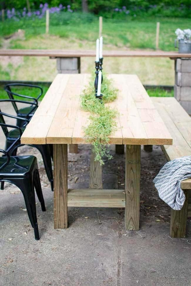 Aged Wood Benches With Fresh Herbs