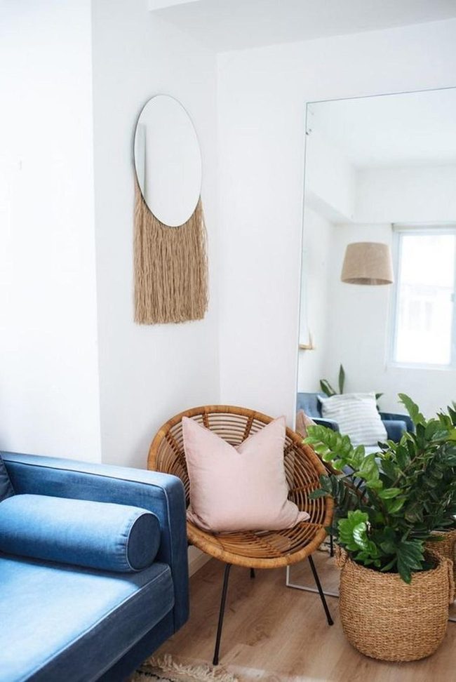 White Walls Blue Sofa Green Plants