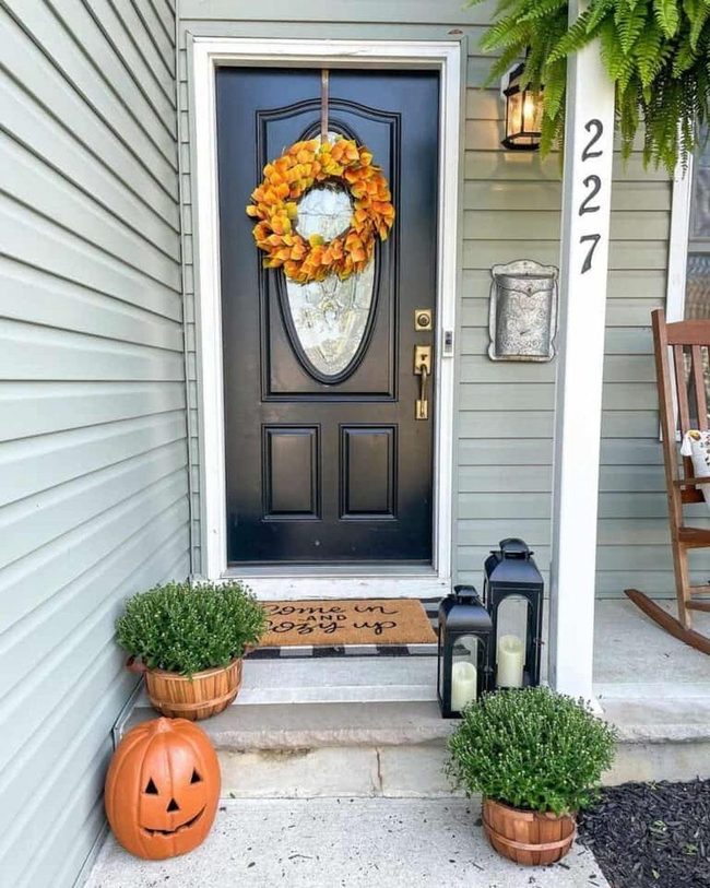 Black Door Meets Burnt Orange Wreath