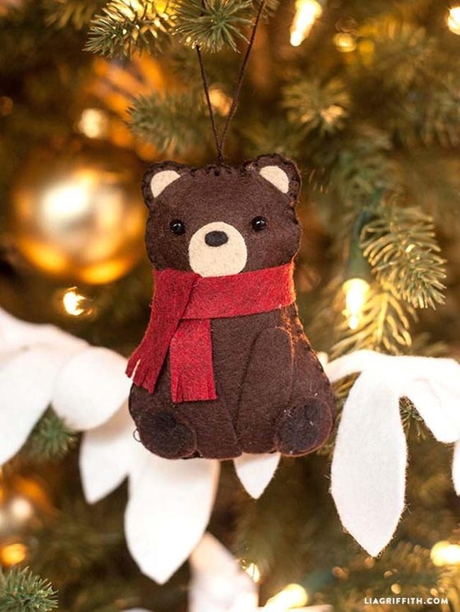 Felt Bear Ornament Red Scarf