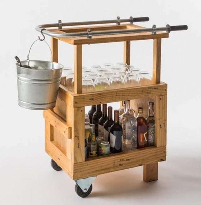 Mobile Bar Cart Wood Wheels