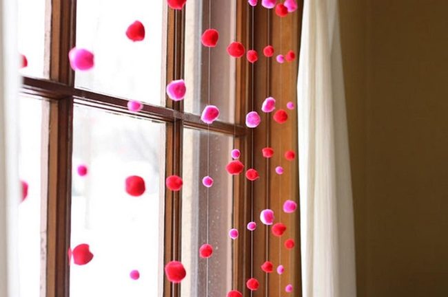 Pink Pom-Poms Wooden Window